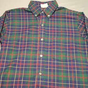 Vintage McGregor Bagpiper Button Down Shirt Mens 16 Green Blue Plaid USA Made